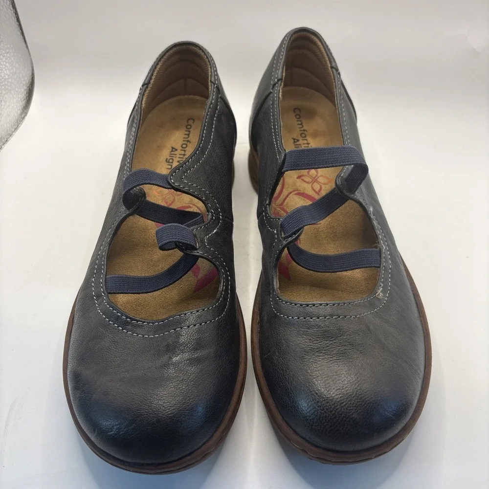 Comfortiva Align Maryjane Blue Leather Comfort Shoes Elastic Straps Size 7.5 M